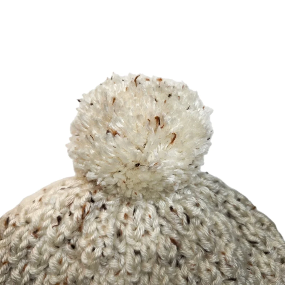 Winter Hat Handmade Speckled Cream Yarn Knit Pom Pom Beanie Womens Accessories